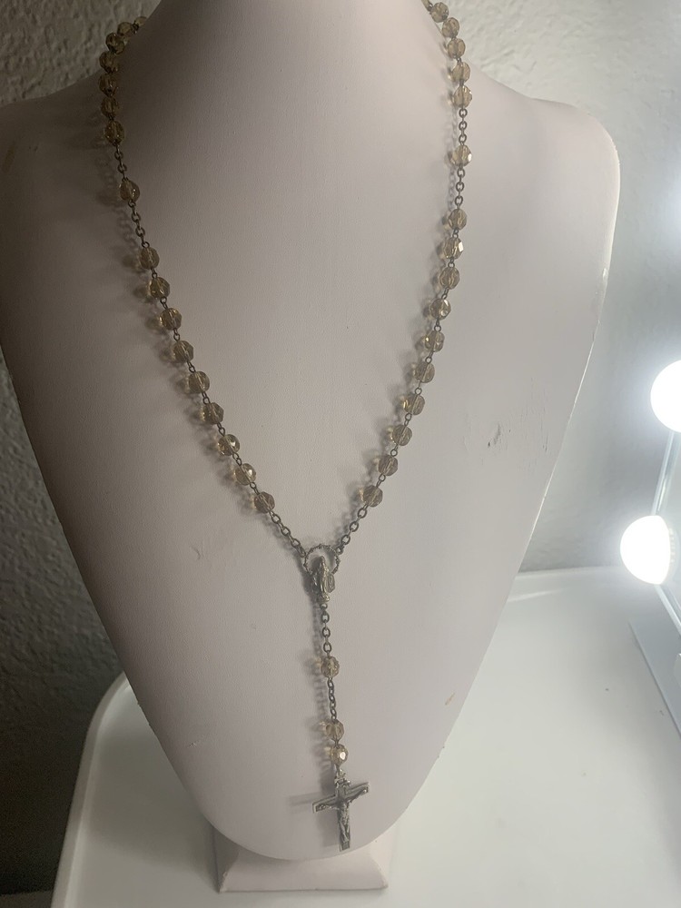 Yellow bead Cross Necklace Y-drop Unbranded