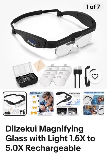 Dilzekui Magnifying Eyeglasses with Light 1.5X to 5.0X Rechargeable w/USB