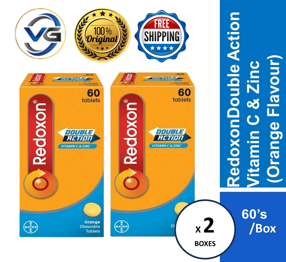 2x BAYER REDOXON DOUBLE ACTION CHEWABLE VITAMIN C & ZINC 60s (FREE SHIPPING)