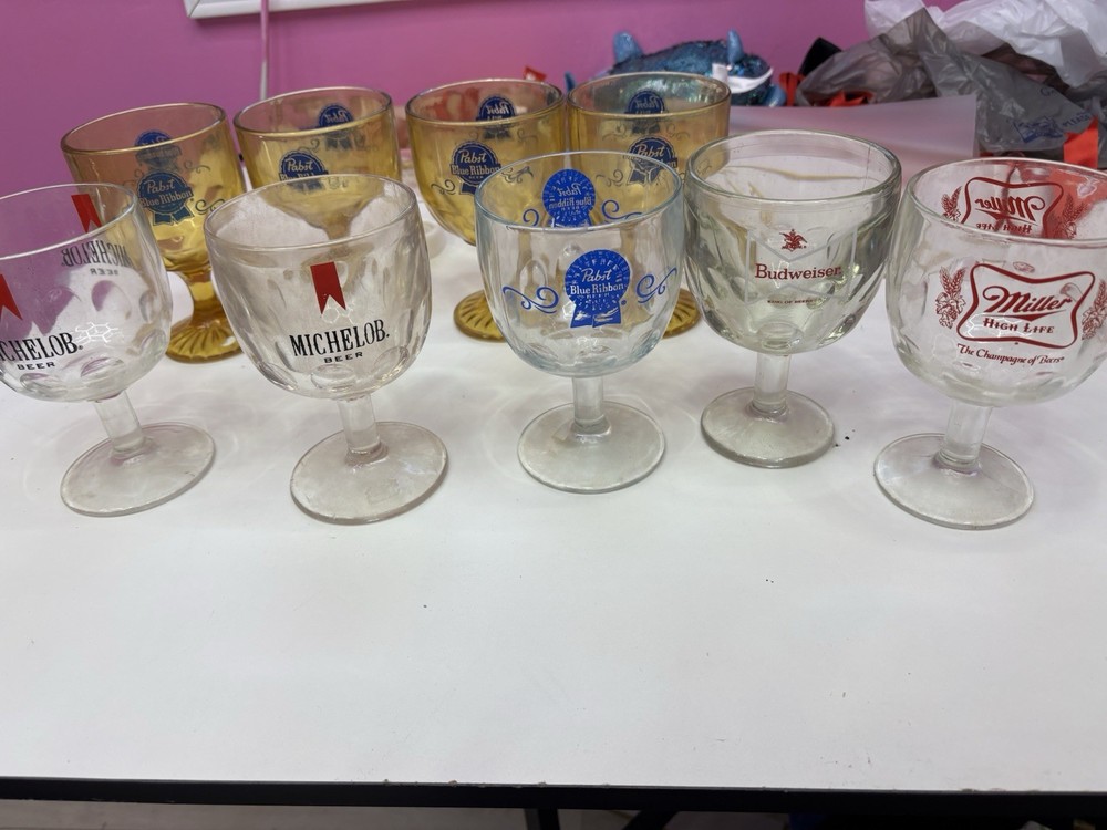 Lot Of 9 Vintage Pabst Blue Ribbon Michelob Beer Budweiser And Miler High Life