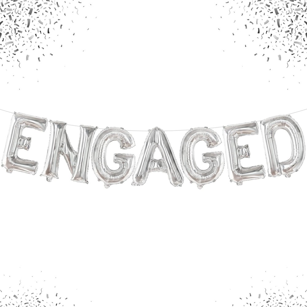 KatchOn Silver Foil Engaged Balloons Letter - 16 Inch | Engagement Balloons f...