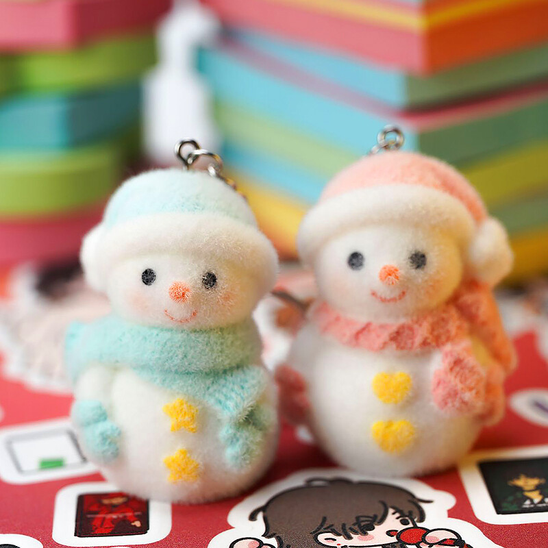 Festive Cartoon Snowman Plush Keychain Christmas Gift Accessory  