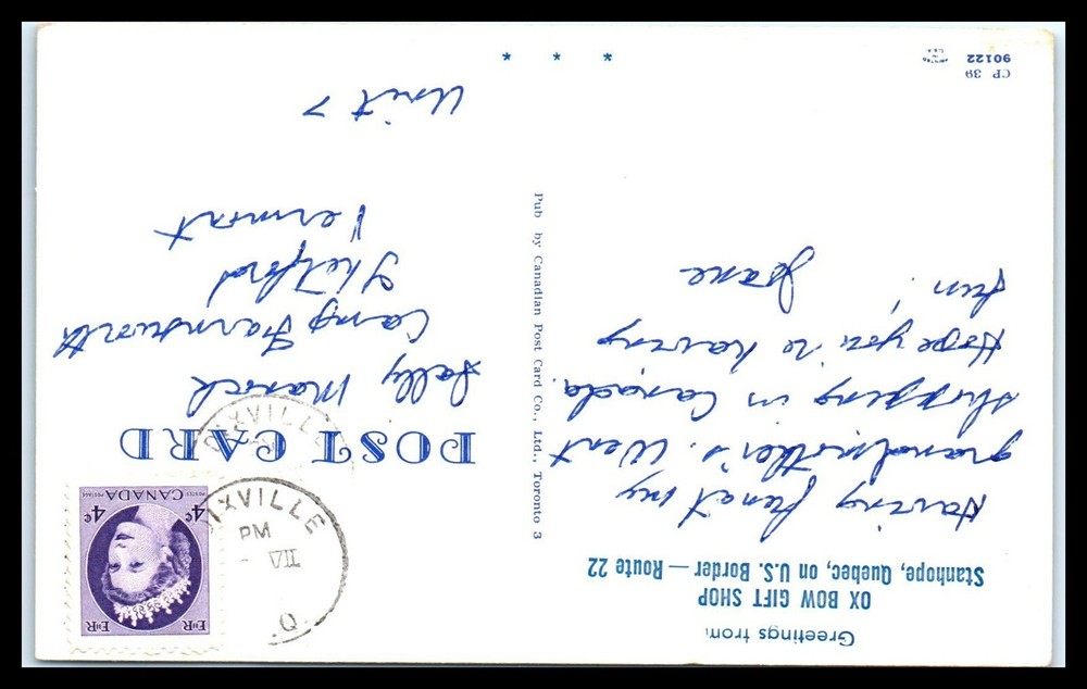 CANADA Postcard - Dixville, Quebec to Camp Farnsworth, Thetford, Vermont C11