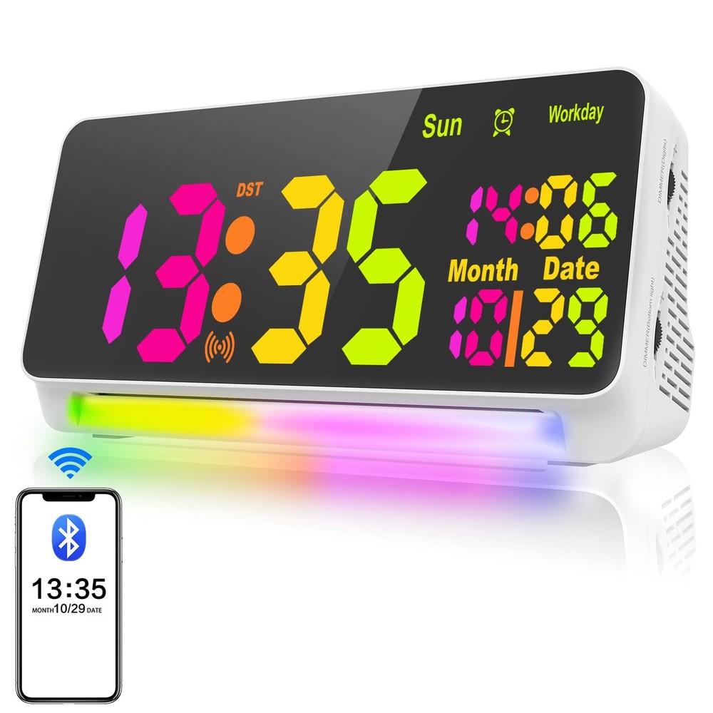 120dB Super Loud Alarm Clock with Bluetooth for Heavy Sleepers, 15 Wake Sounds