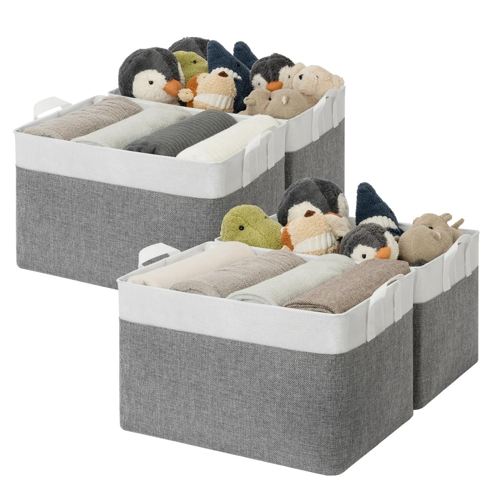 Storage Basket with Handles, Fabric Storage Bins with Metal Frame, Collapsibl...