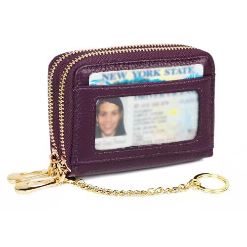 RFID-Blocking Genuine Leather Zipper Card Wallet in Dark Purple-image