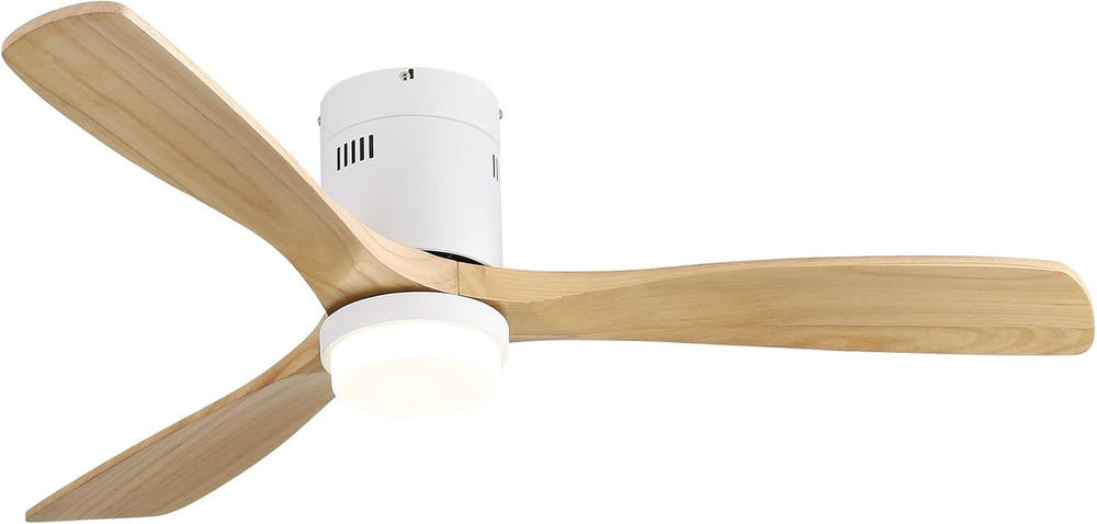 52 Inch Flush Mount Ceiling Fan with Lights and Remote Control by Woo