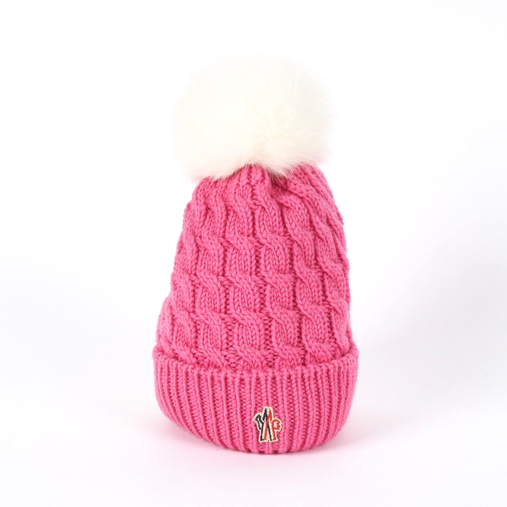MONCLER wool hat with pom pom luxury designer merino/fox NEW OP: €340