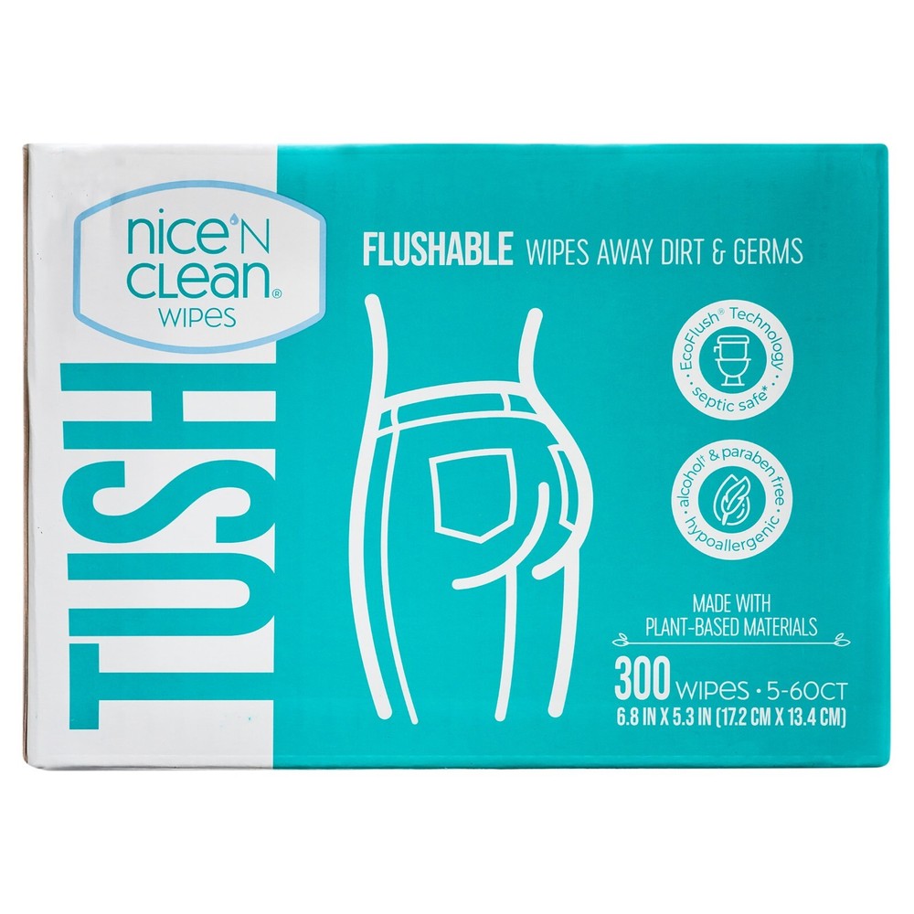 Nice 'N Clean Flushable Wet Wipes, 5 Packs of 60 Wipes, 300 Total Wipes