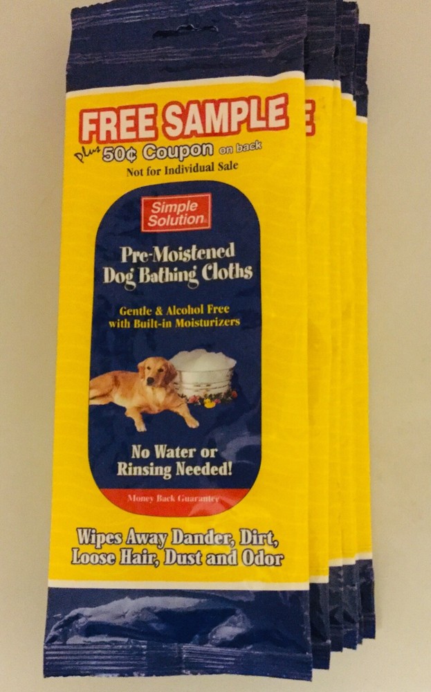 Lot of 6 Simple Solution Pre-Moistened Dog Pet Bathing Cloths Wipes