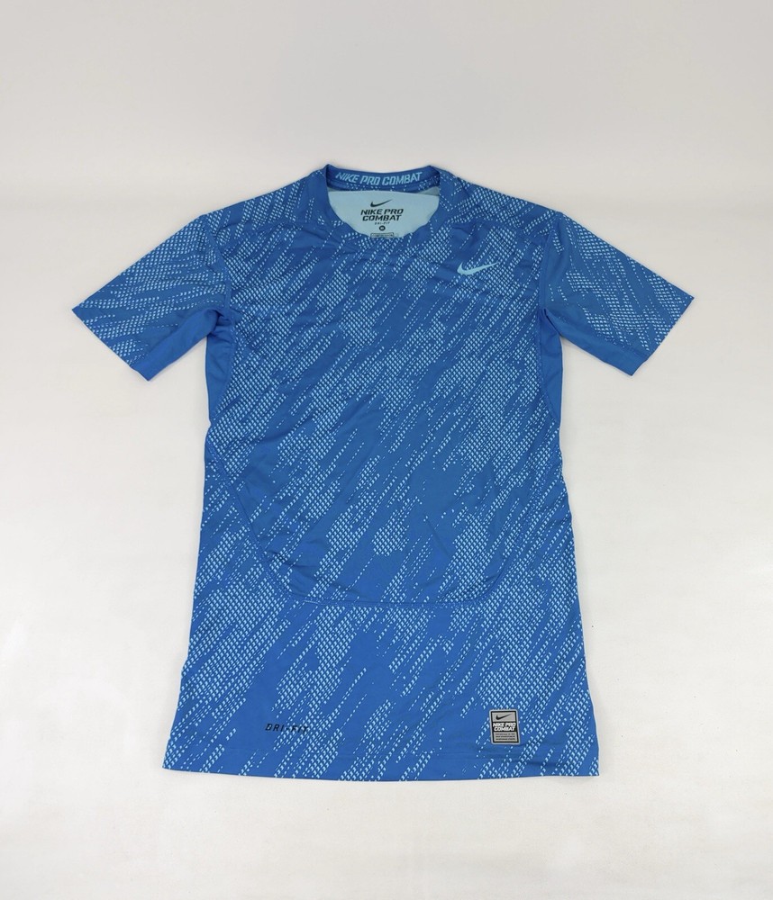 Nike Pro Combat Dri-Fit Compression Tee Mens M Aqua Digital Activewear EUC