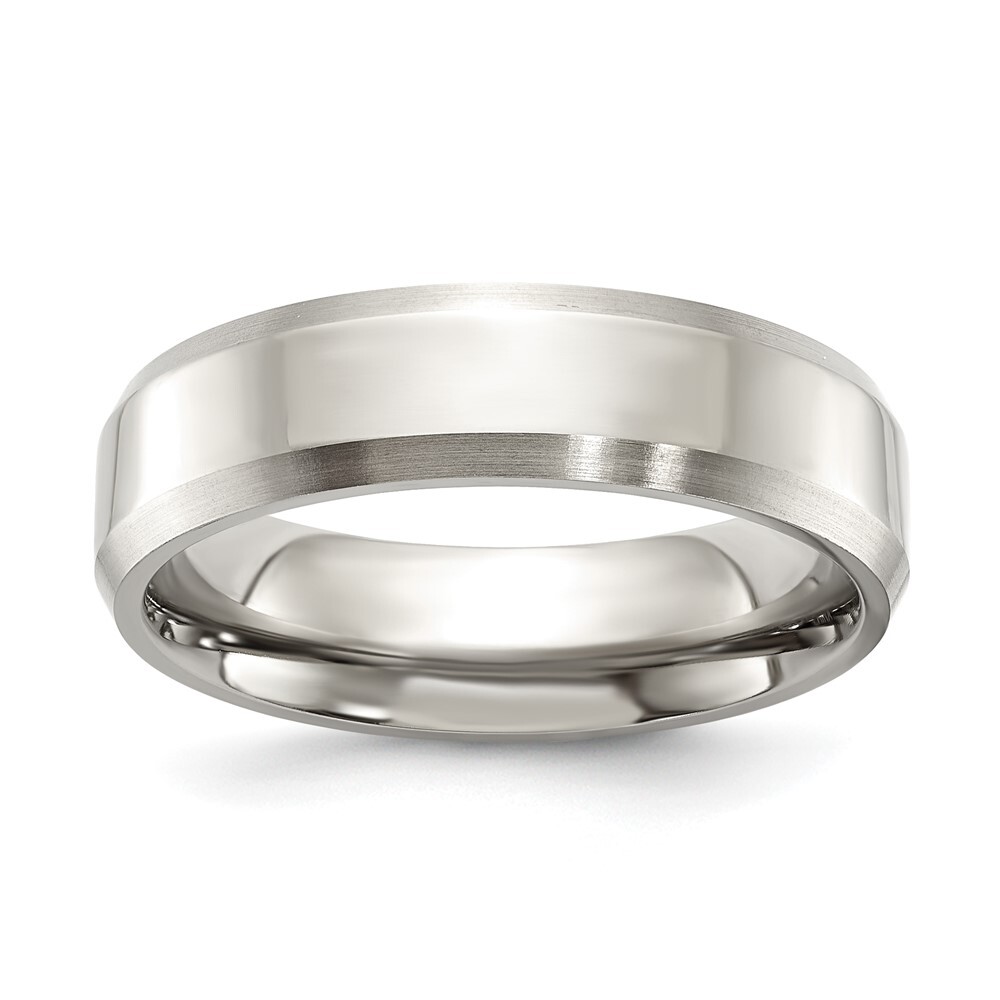 Titanium Brushed and Polished 6mm Beveled Edge Band Ring Size 6