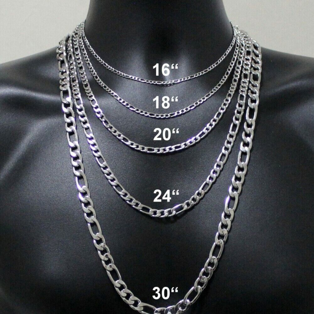 3/5/7/9mm Stainless Steel Figaro Chain Necklace Men Women Link Jewelry 16