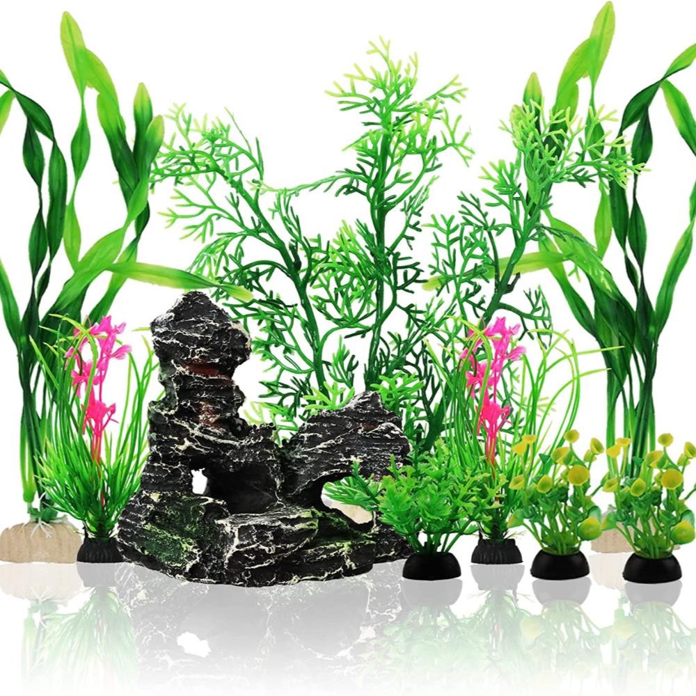 9Pcs Green Aquarium Plants for Fish Tank Decorations