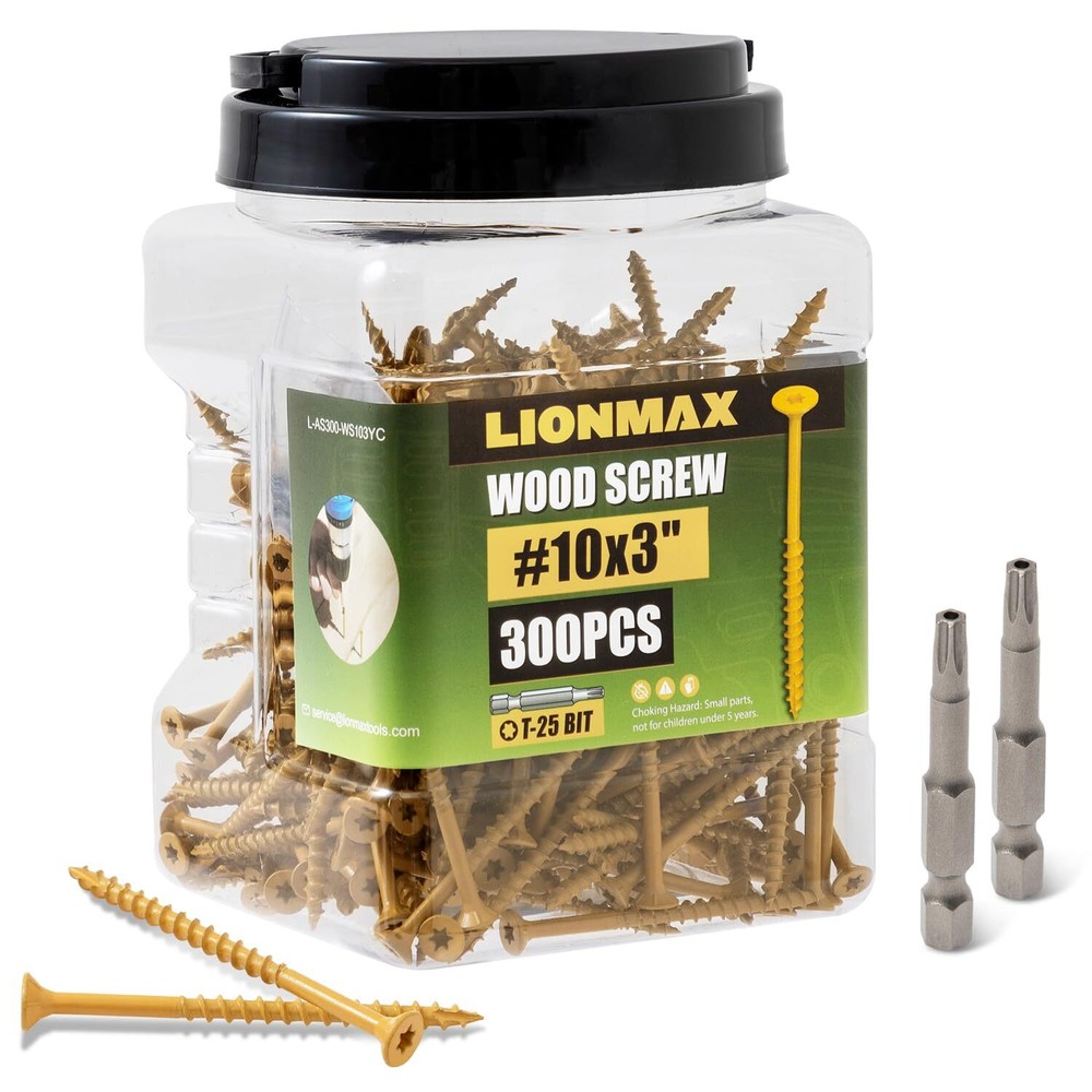 LIONMAX #10 x 3 Inch Deck Screws 300 PCS Rust-Resistant Tan Wood Screws