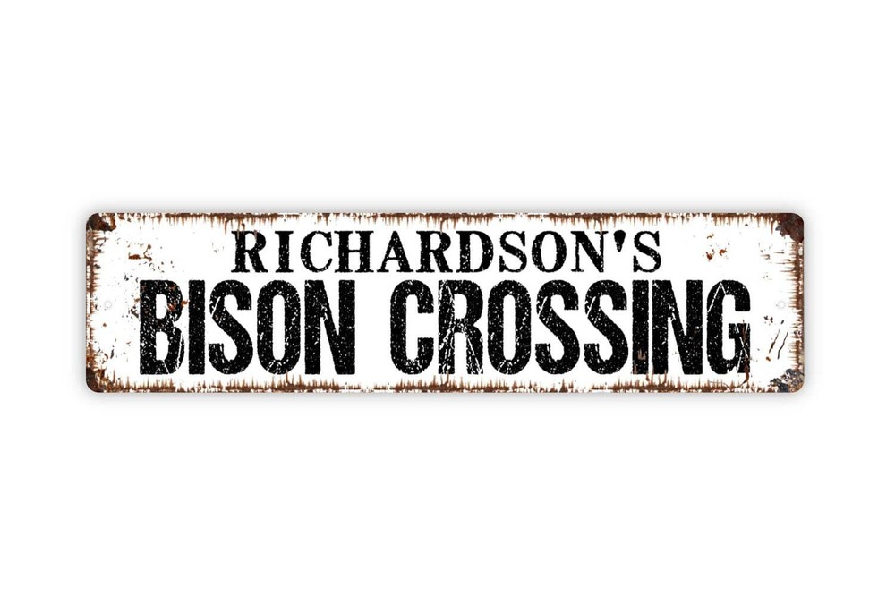 Personalized Bison Crossing Sign, Custom Buffalo Metal Sign, Rustic Street Sign