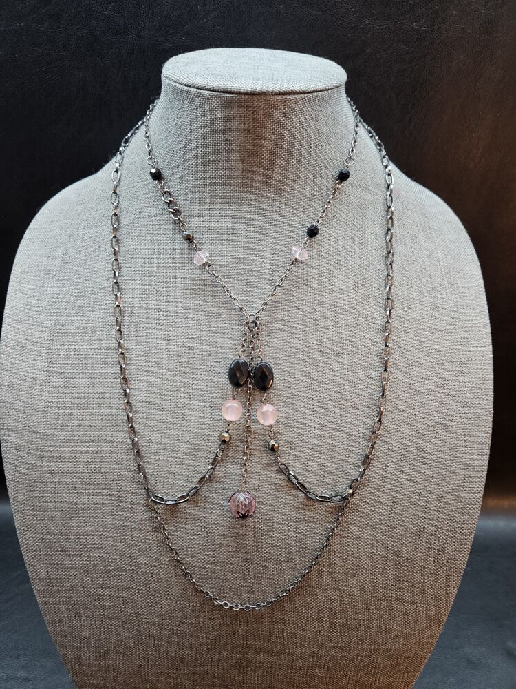 Silver Tone multi Beaded Handcrafted Victorian Style Statement Necklace 19