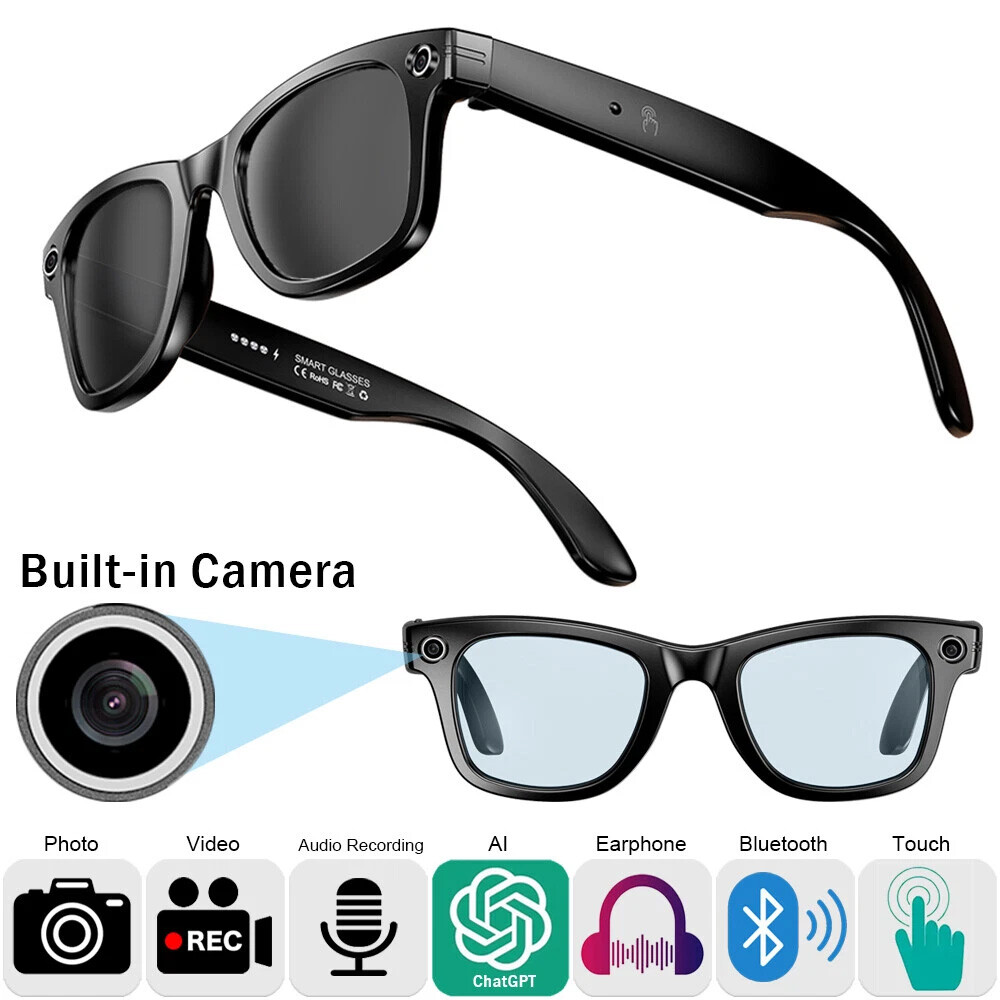AI Smart Glasses with Video Recording Bluetooth Earphone Sunglasses