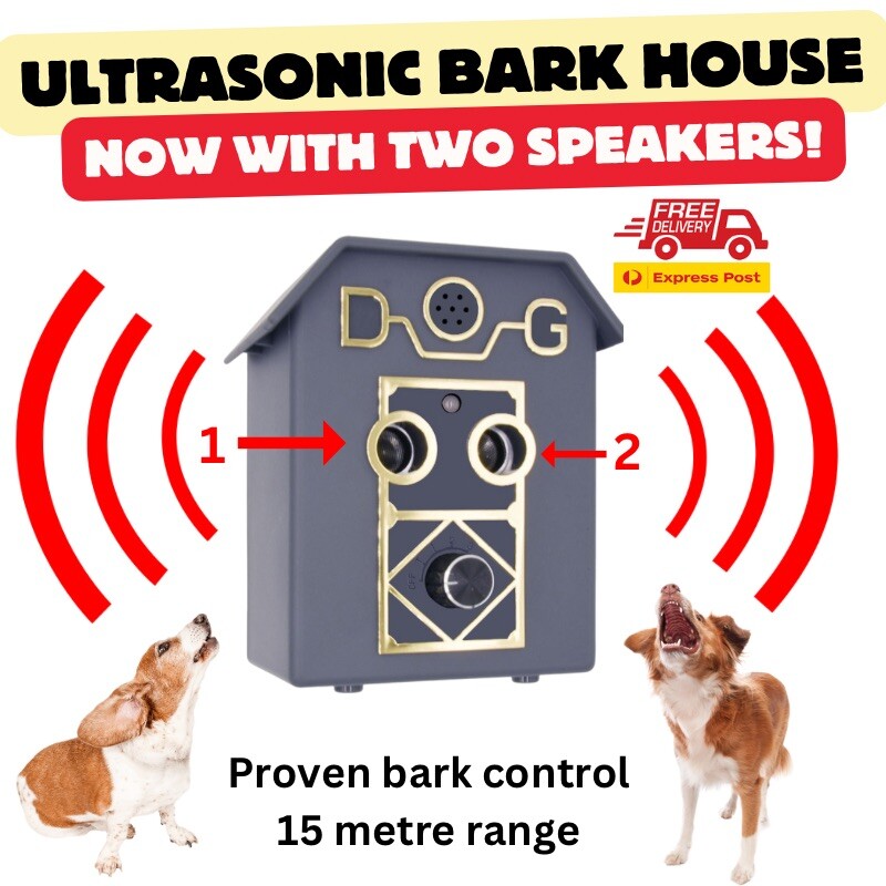 Global Bestselling Ultrasonic Barkhouse with Two Speakers, 9V Battery, and 15-Metre Range