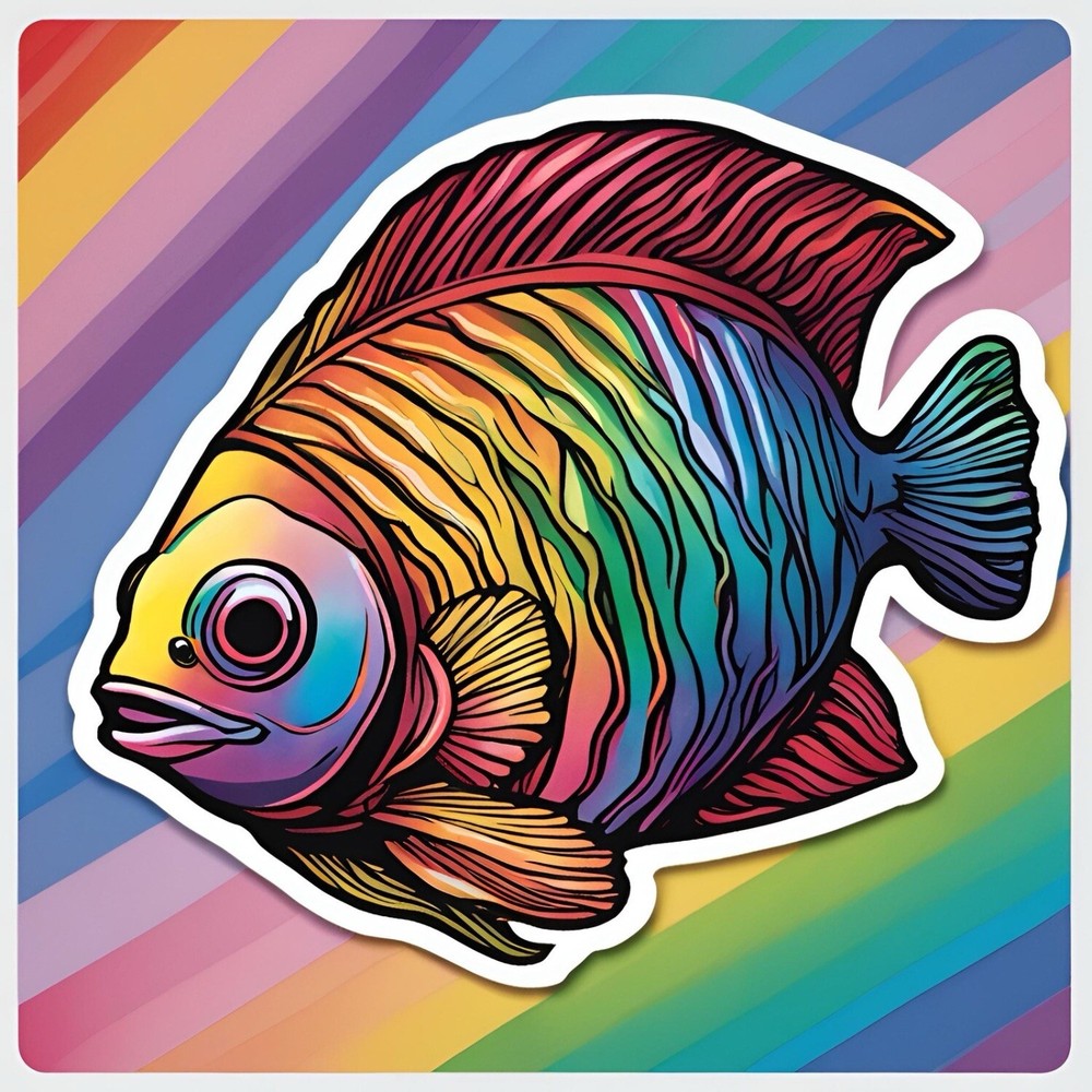 Rainbow Fish Stickers 3x2.7 Inch Bright Vivid Cool Kids Decals