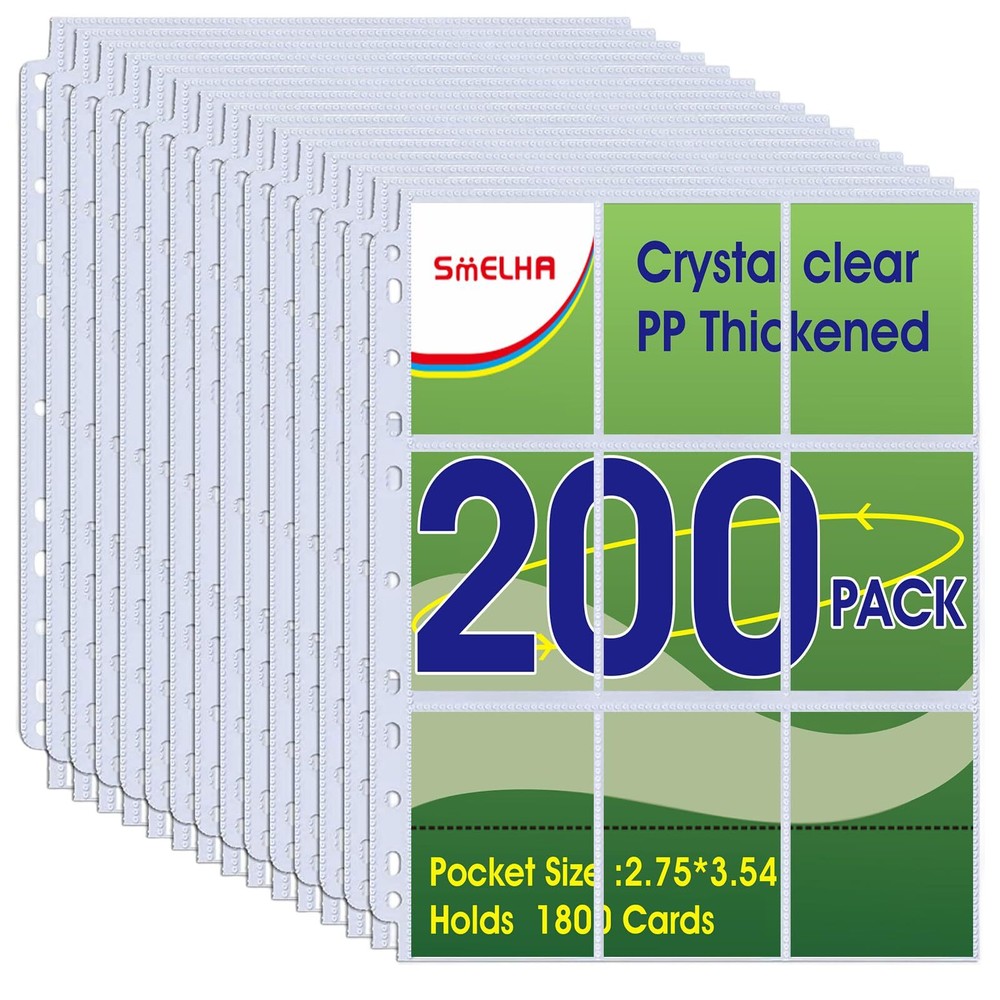 9 Pocket Page Protector, 200 Pack Trading Card Sleeve, Baseball Card Sheets f...