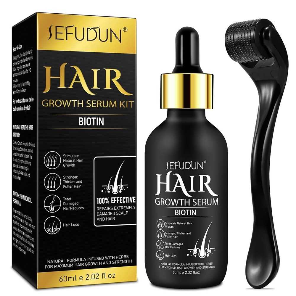 5% Minoxidil Beard Growth Oil + Derma Roller Hair Growth Serum Biotin &Collagen