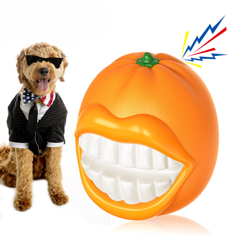 Amazon cross-border bite-resistant teething ball Vocal orange dog toy-image