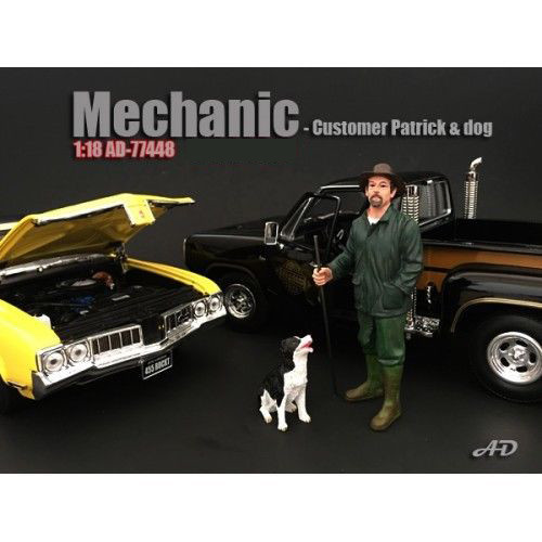 CUSTOMER PATRICK AND DOG FIGURES 1:18 SCALE MODEL BY AMERICAN DIORAMA 77448-image