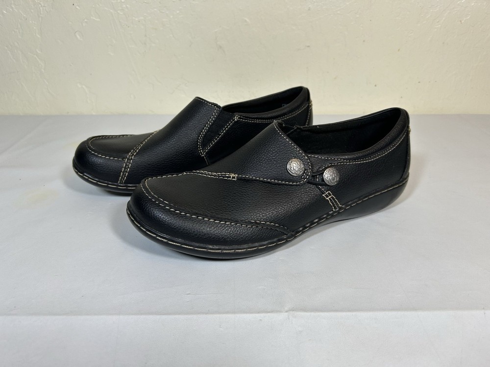 Clarks Womens Ashland Lane Q Black Loafers Size 10 M Comfort Slip-On Shoes