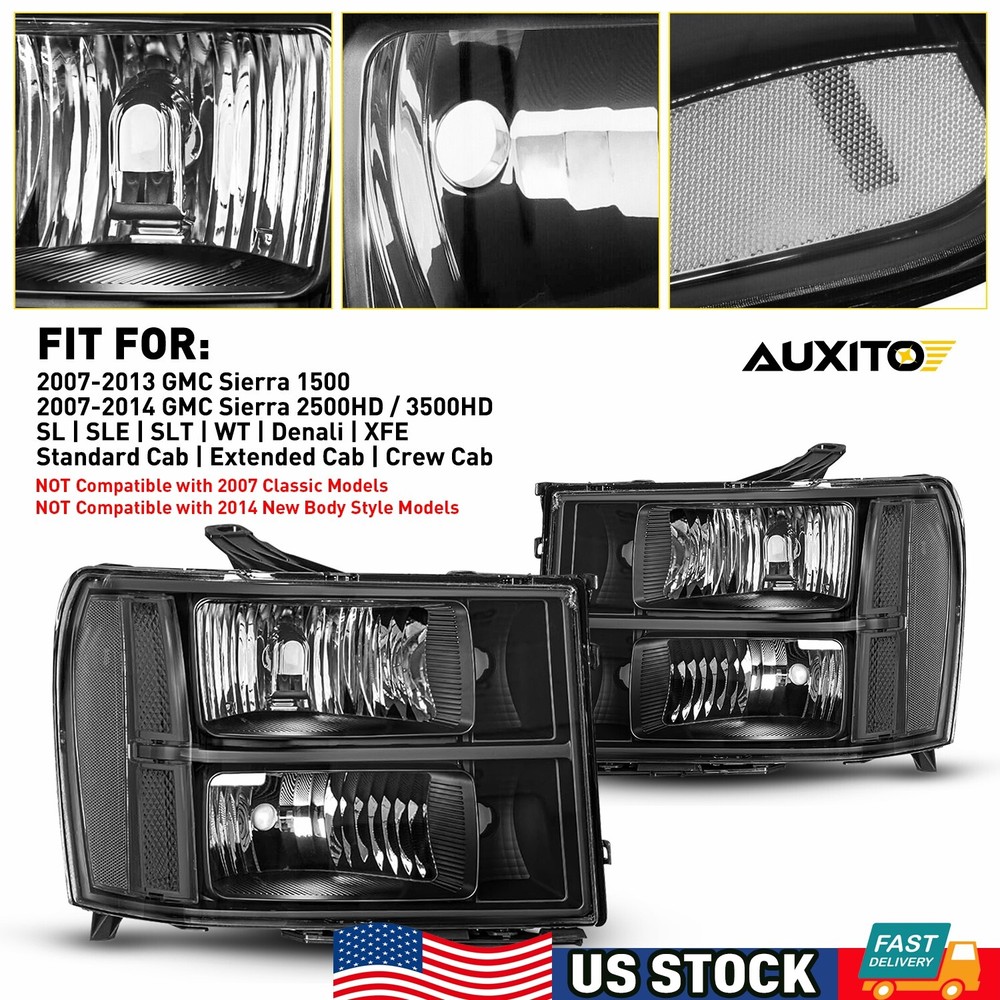 For 2007-2013 GMC Sierra 1500 2500HD / 3500HD Pair Headlight Assemblies Pair