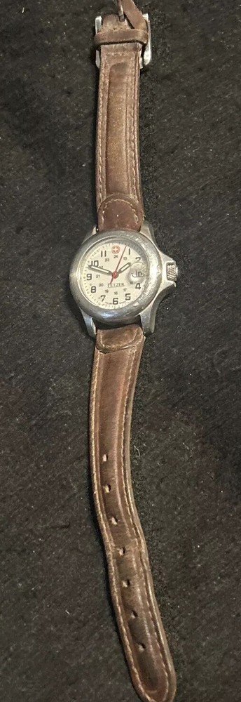 Swiss Wenger FETZER Vintage Brown Leather Men's Watch (093 0462) RARE