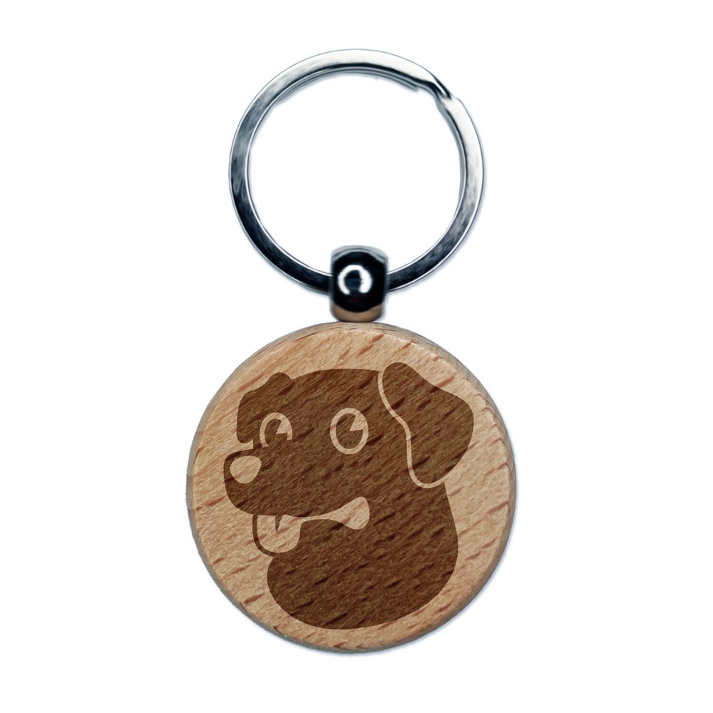 Cartoon Labrador Retriever Dog Engraved Wooden Round Keychain Charm Tag  