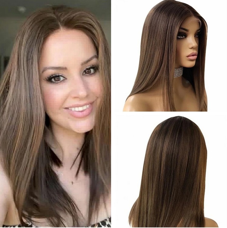 Brown Highlight Straight Bob Wig 100% Human Hair Wig 13x4 Lace Front Wig
