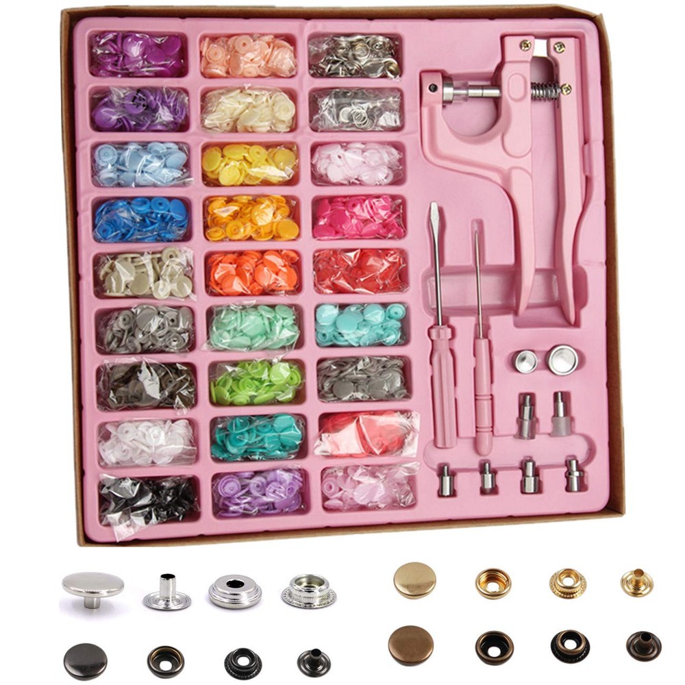 Snaps and Snap Pliers Set,300 Sets Buttons(Plastic Metal Sanp Buttons) with P...