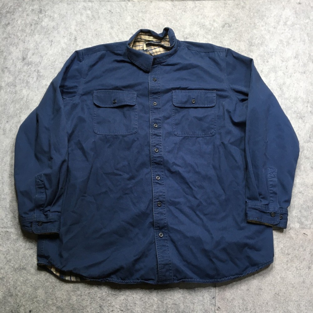 Men's XL Dark Blue Flannel-Lined Canvas Button Shacket by LL Bean