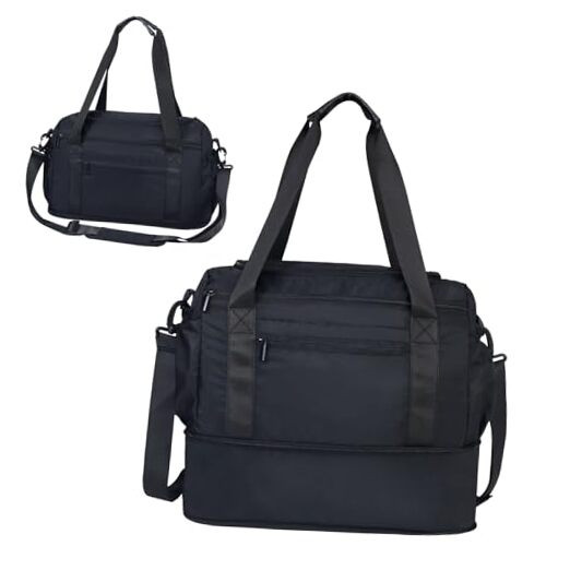 Travel Duffle Bag Expandable Weekender Bag for Women Men Carry On Bag Black