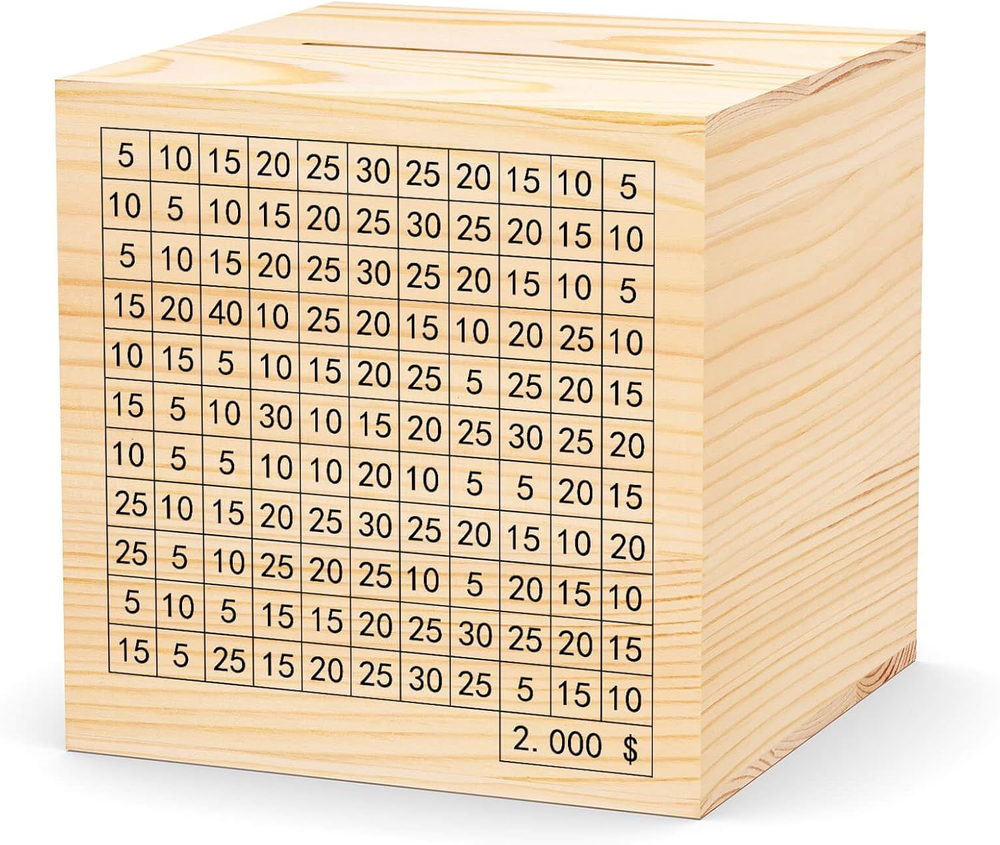 Wooden Savings Challenge Box for Adults Kids, Wood Coin Piggy Bank, Must Break t