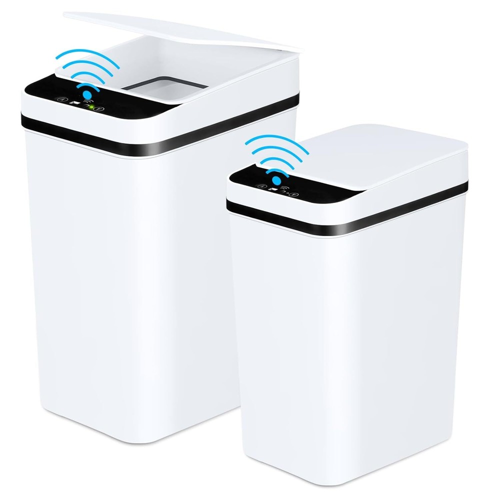 Bathroom Trash Cans with Lid 2 Pack Touchless Automatic Motion Sensor 2.2 Gal...