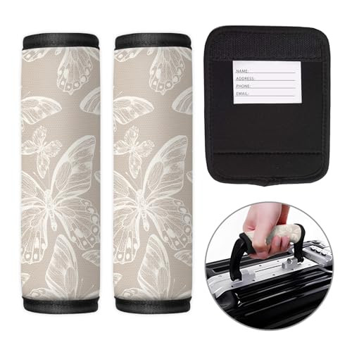 2 Pack Luggage Handle Wrap Travel Tags - Set of Luggage Tags for Grey Butterfly