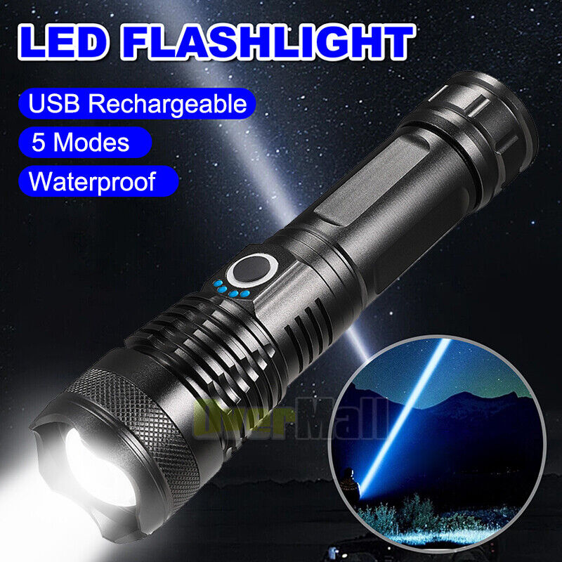 9000000 Lumens LED Flashlight Tactical Light Super Bright Torch USB Rechargeable