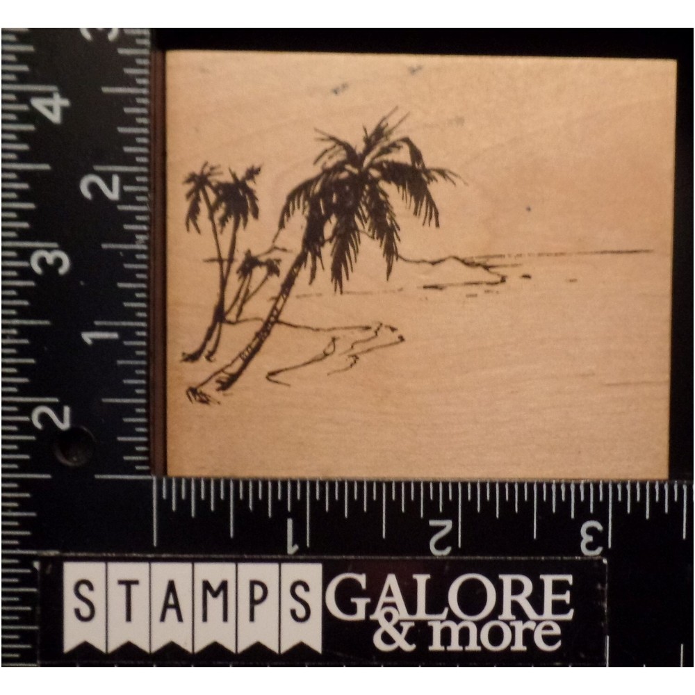 VIP Visual Image Rubber Stamp - Palm Trees & Ocean Beach Scenery #W14-image