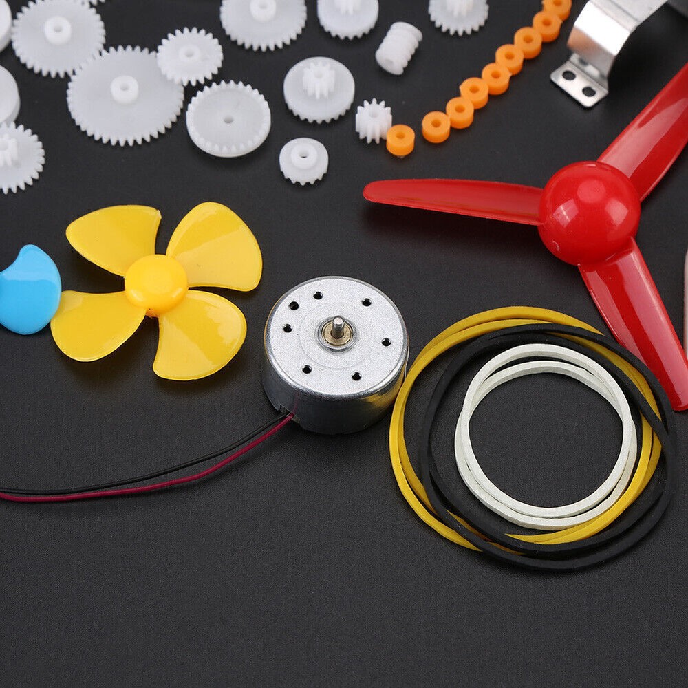DIY Toy Car Kit with Motors, Gears, Wheels, Belts, Pulleys, Bushings & Accessories
