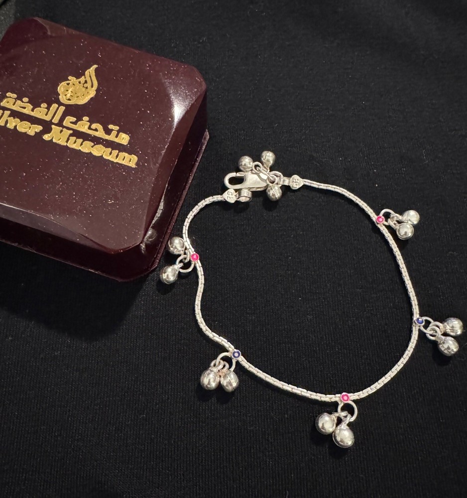 Silver Payal Anklet Bracelet with Bells and Enamel Accents-image