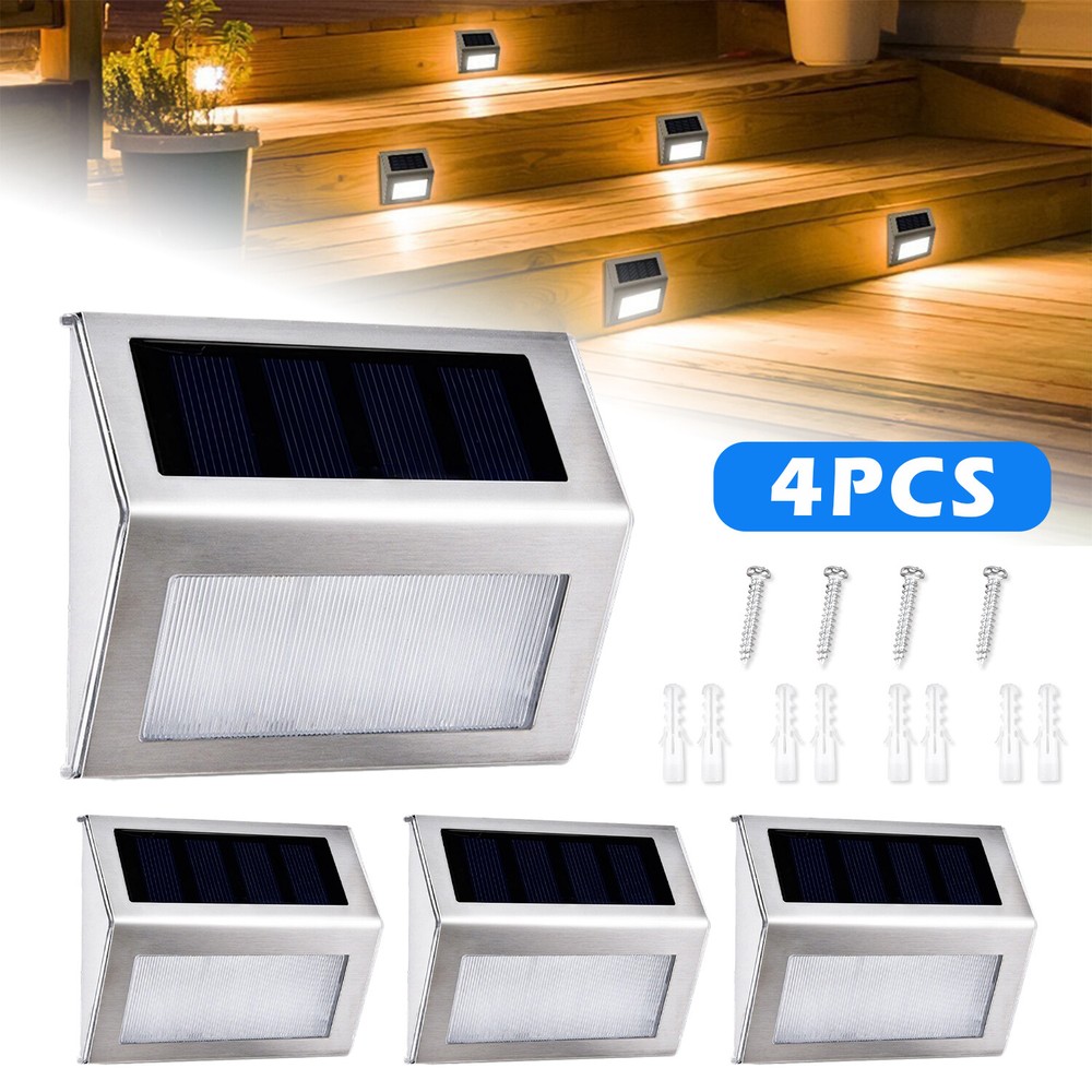 4 PACK Solar Stairs Lights Outdoor Garden Pathway Wall Fence Deck Step Lamp