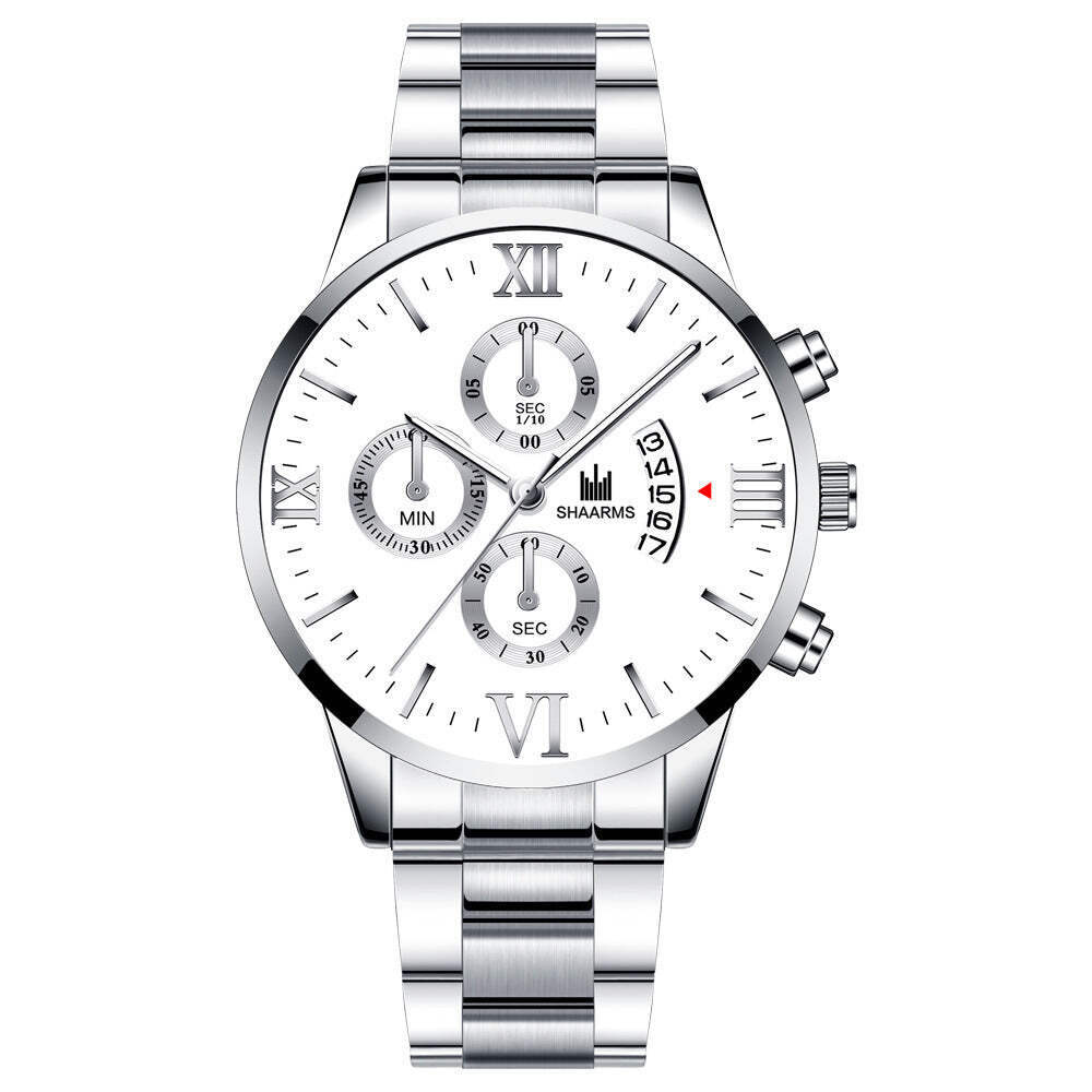 Men's Stylish Quartz Watch with Steel Strap and Calendar Feature