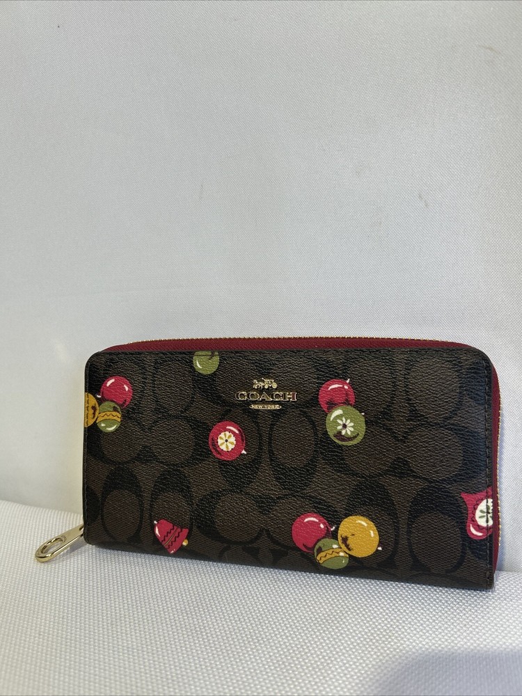 COACH Long Zip Around Wallet in Signature Canvas with Ornament Print C7411 Holiday Edition