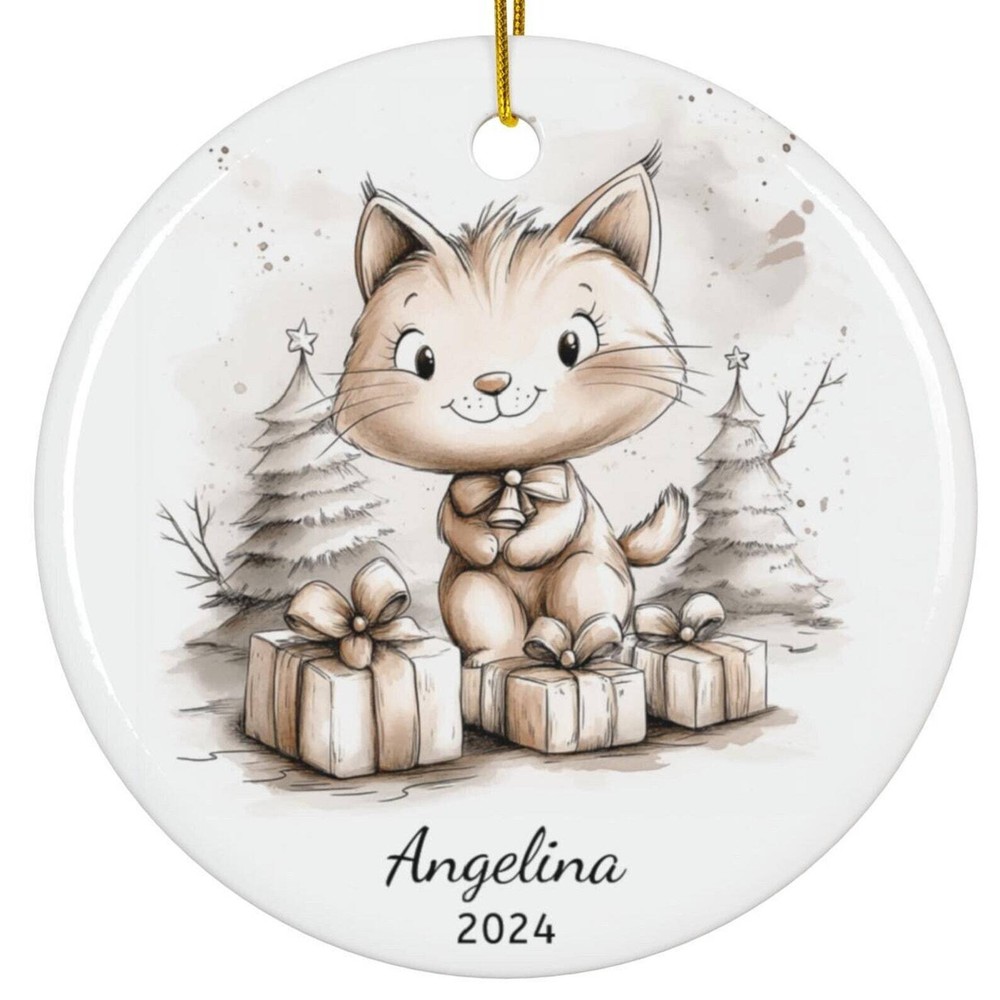 Personalized Kitten Christmas Ornament 2024 Vintage Cat Keepsake Gift Custom
