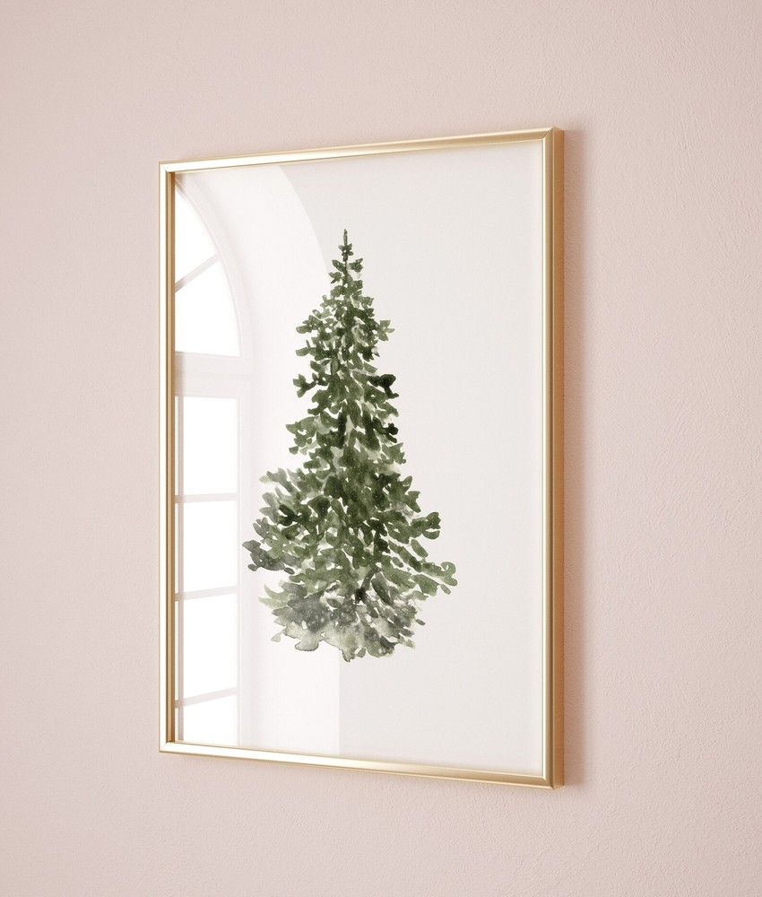 Christmas Tree Print Simplistic Christmas Posters Seasonal Watercolor Pine Tree