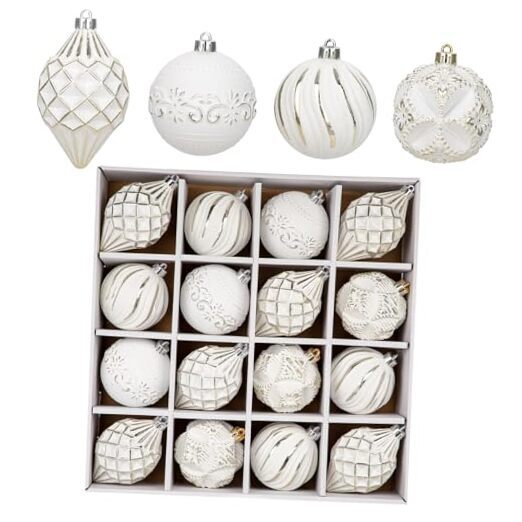 16PCS Shatterproof Christmas Ball Ornaments Set, Hand-Painted Holiday Champagne