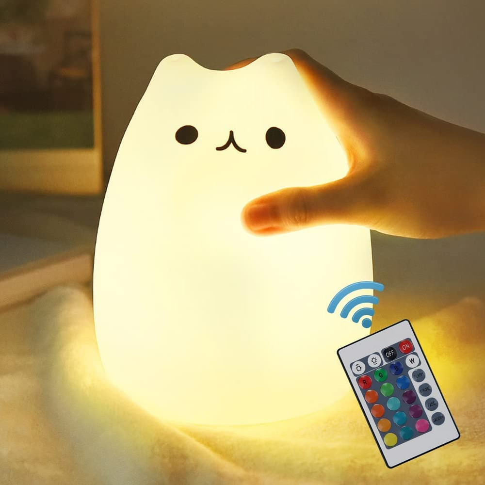 Cat Lamp,  Remote Control Silicone Kitty Night Light for Kids Toddler Baby Girls